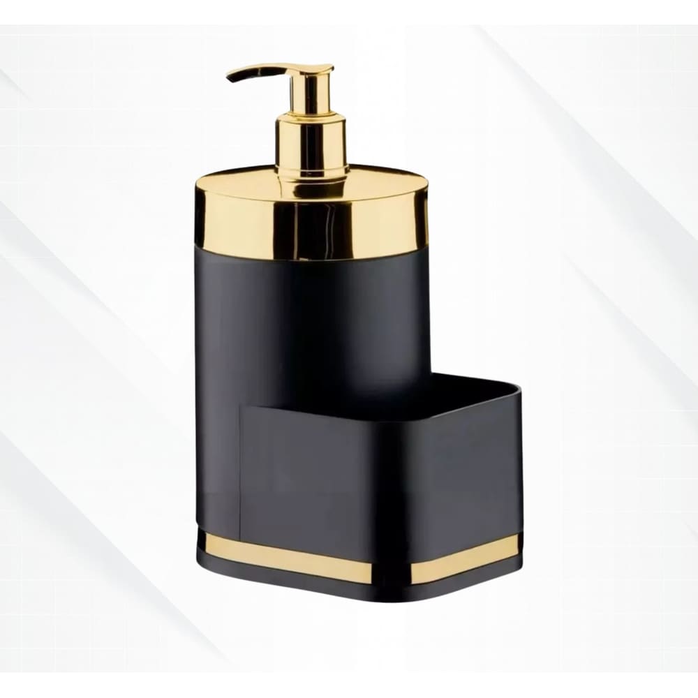 Porta Detergente Dispenser Pia Eleganza Luxo Preto - Dourado