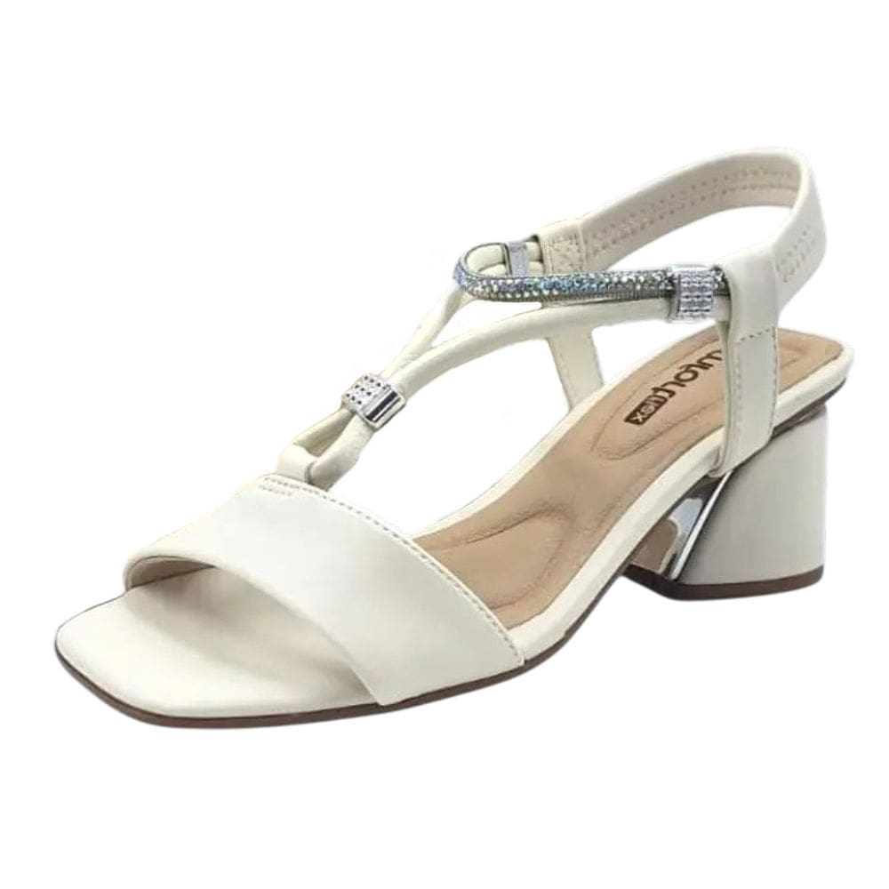 Sandalia Feminina Strass Brilhante Salto Bloco Comfortflex
