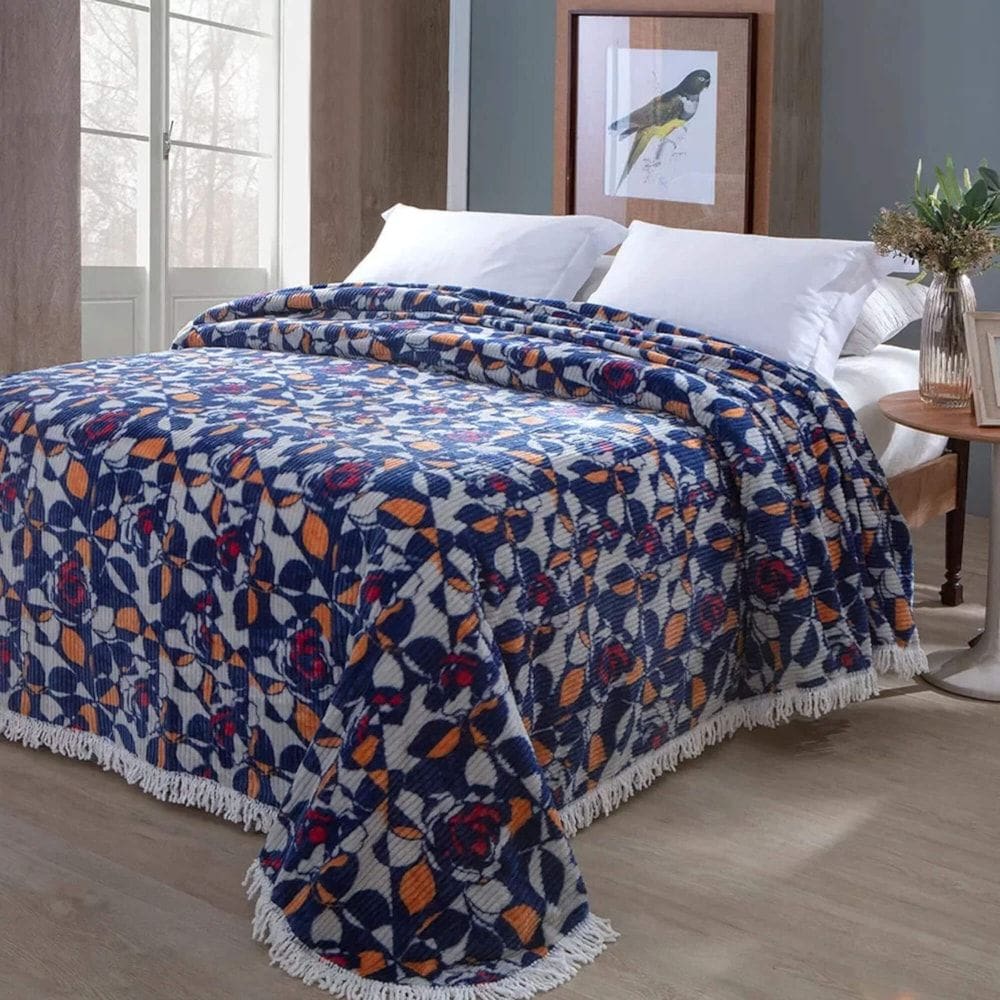 Colcha Chenille Jolitex Com Franja Rafaella Azul 220x240cm