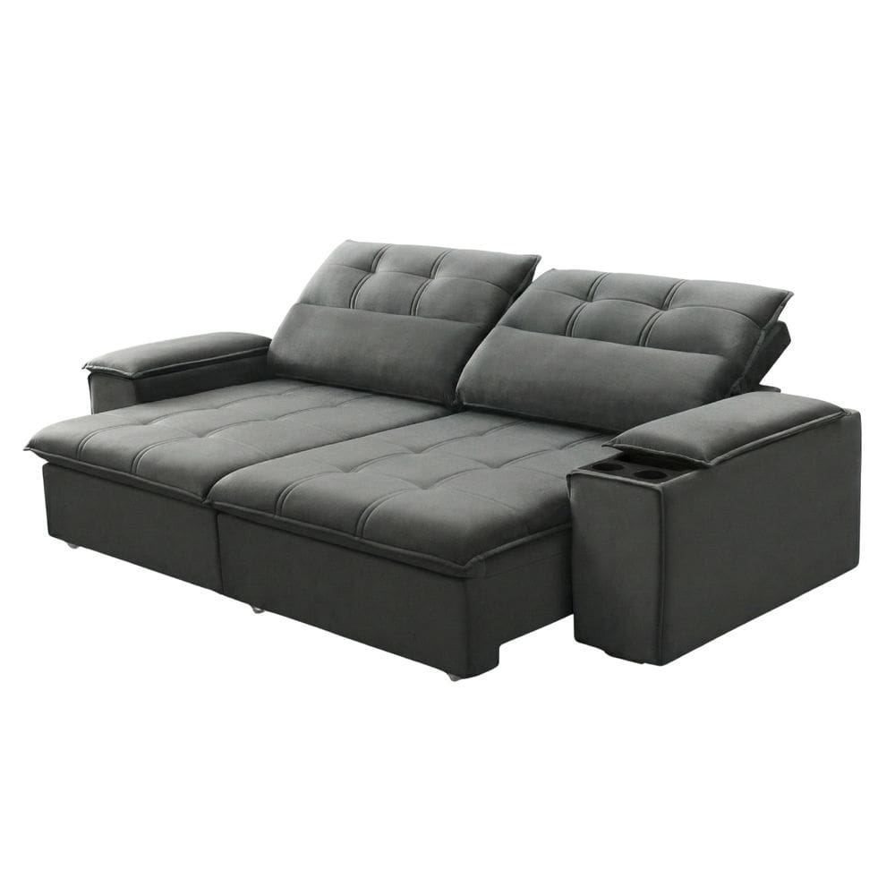 Sofá Retrátil e Reclinável 3 Lugares 2,10m com Porta Copos Amore