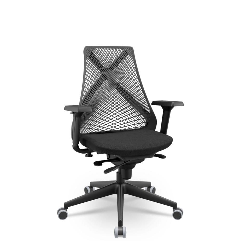 Cadeira Escritório Bix X+ Presidente Slider PU Poliéster Preto Plaxmetal