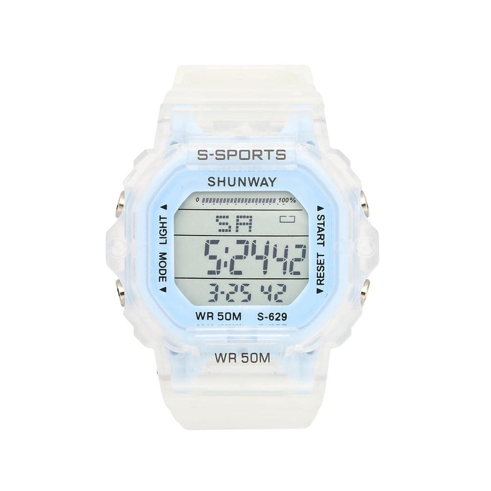 Relógio Feminino Digital Esportivo Azul Claro Transparente - Tudo em Caixa