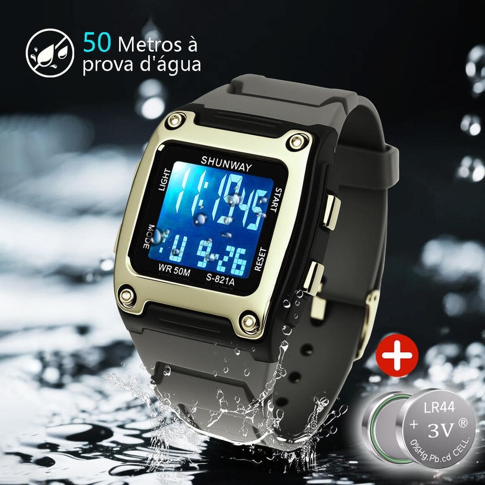 Relógio Digital Masculino Quadrado Preto - Tudo em Caixa