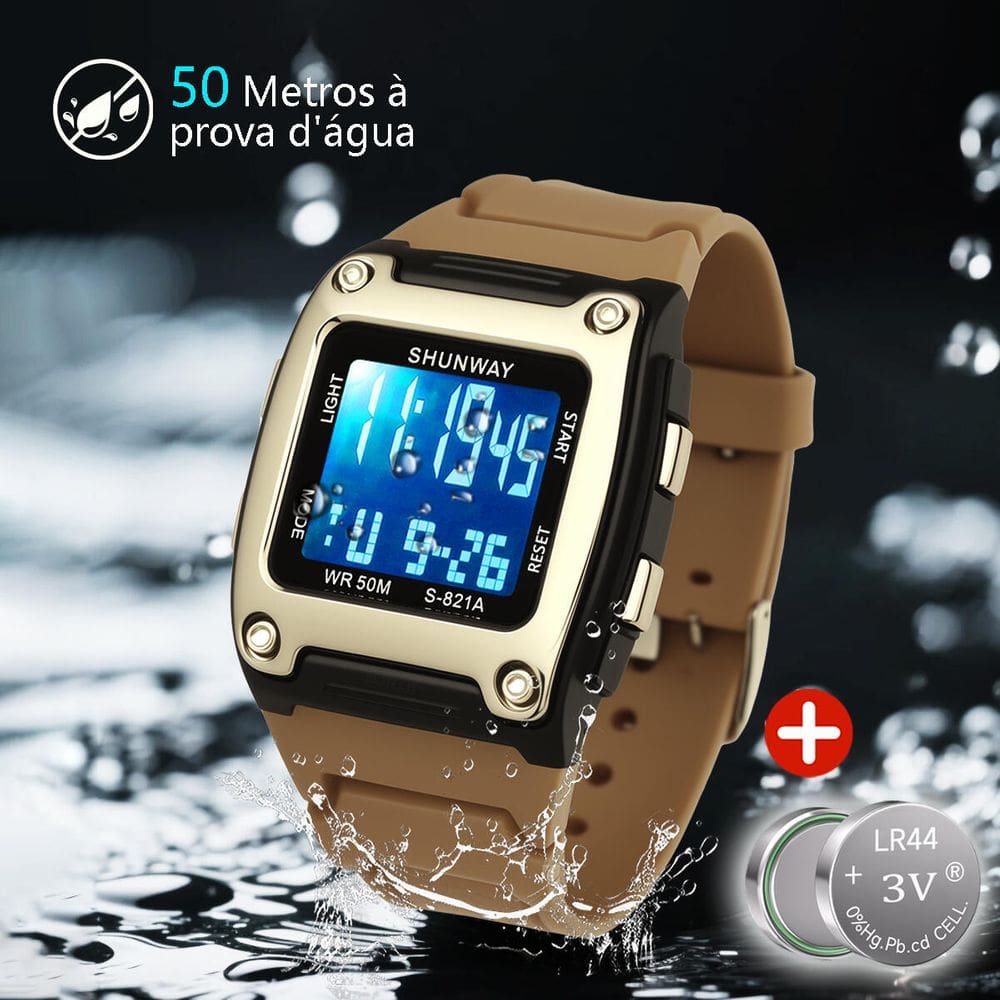 Relógio Digital Masculino Quadrado dourado - Tudo em Caixa