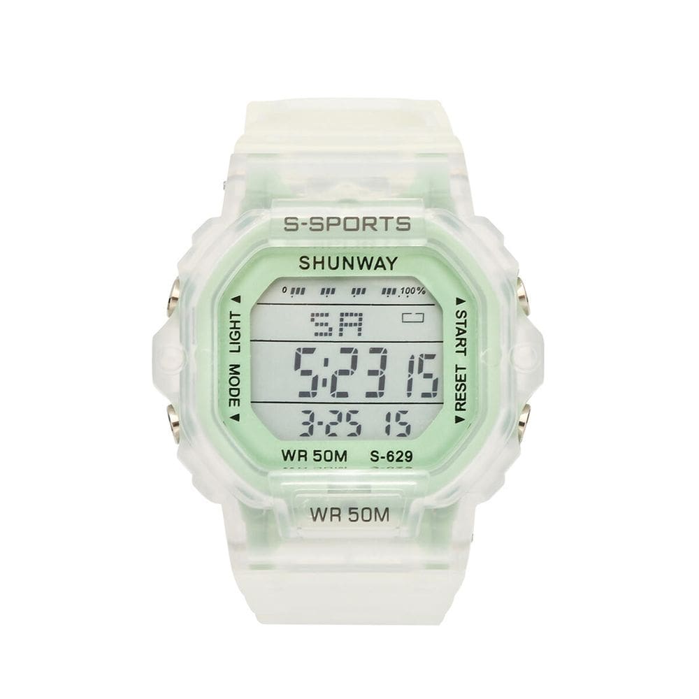 Relógio Digital  Transparente Verde - Tudo em Caixa