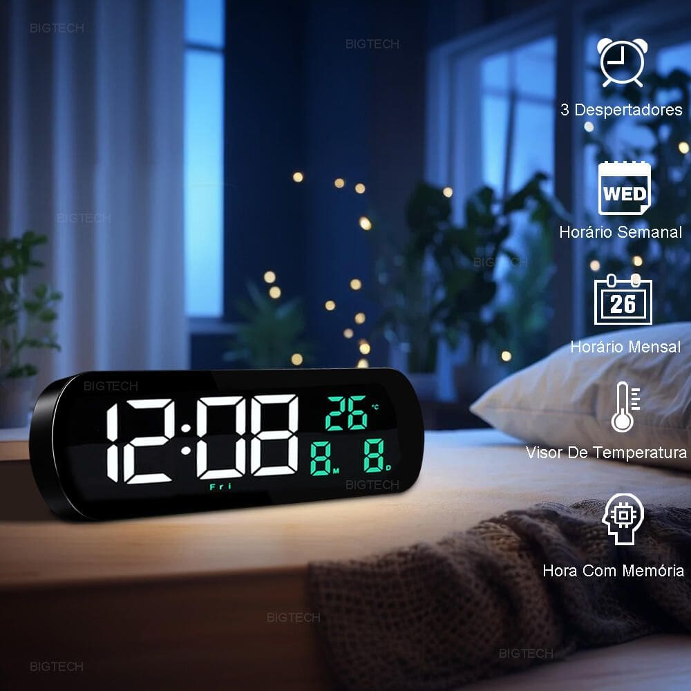 Relógio Digital LED Pro – Design Slim & Multifuncional - Tudo em Caixa