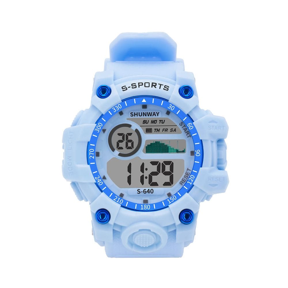 Relógio Digital Esportivo Azul Claro - Tudo em Caixa