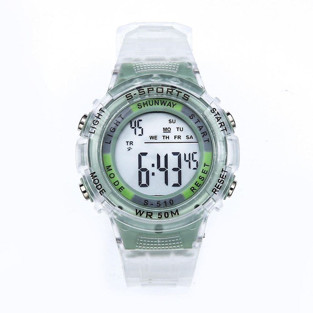 Relógio  Digital Verde Transparente Esportivo - Tudo em Caixa