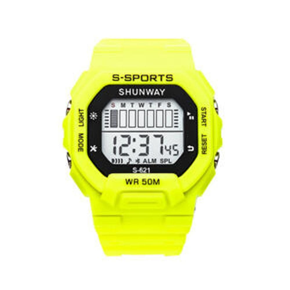 Relógio de Pulso Amarelo Neon Modelo Redondo Estilo Moderno - Tudo em Caixa