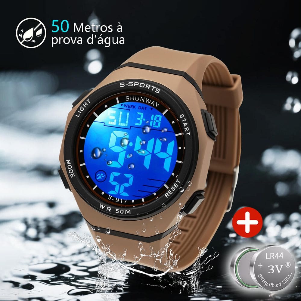 Relógio de pulso digital masculino, funcionamento eletrônico - Tudo em Caixa