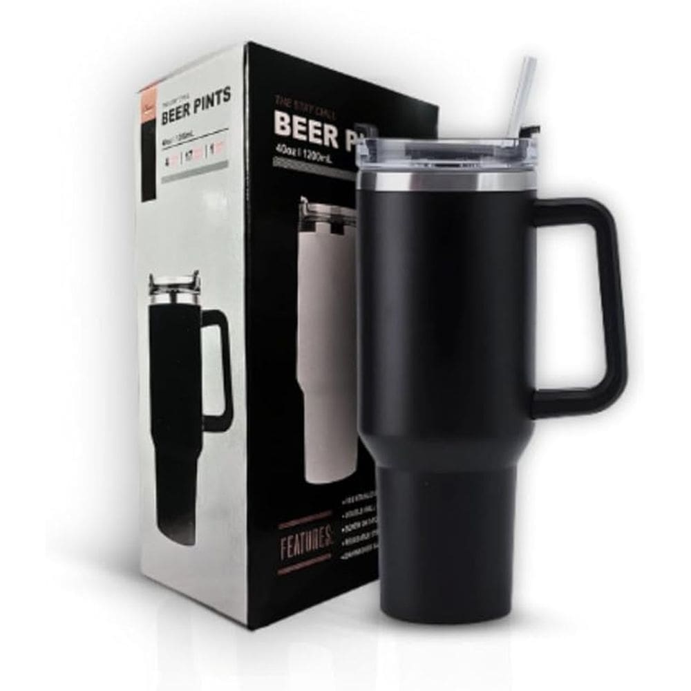 Copo Térmico Grande 1200 Ml Canudo Inox Parede Dupla Cor preto