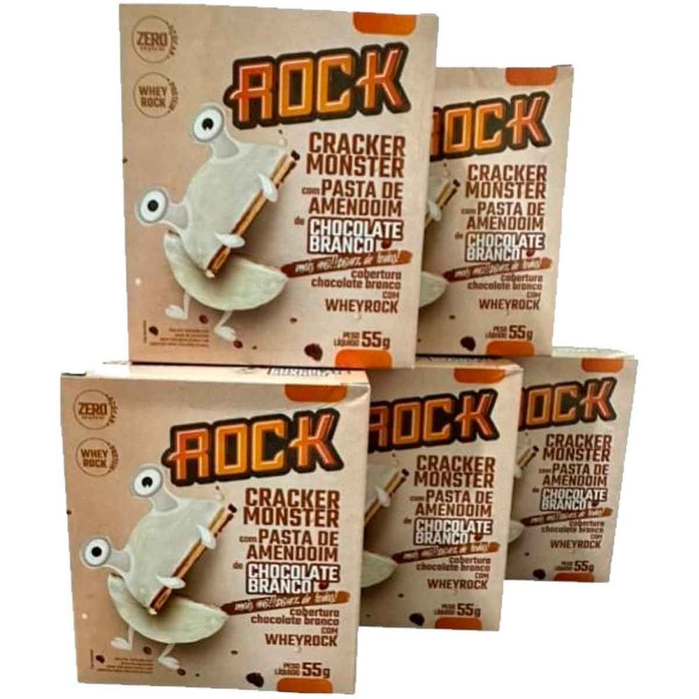 Kit 5 Alfajor Cracker Fit Whey Protein Rock Chocolate Branco