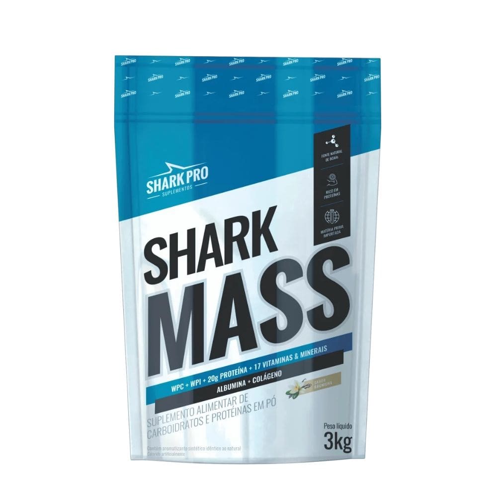 Shark Mass Pouch 3kg Baunilha - Sharkpro Suplementos