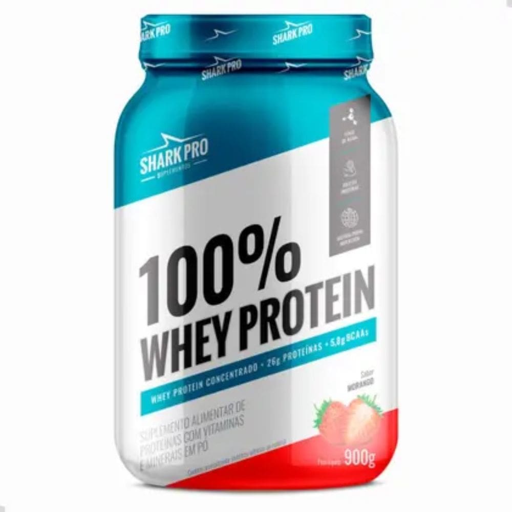 100% Whey Protein Pote 900g Morango - Sharkpro Suplementos