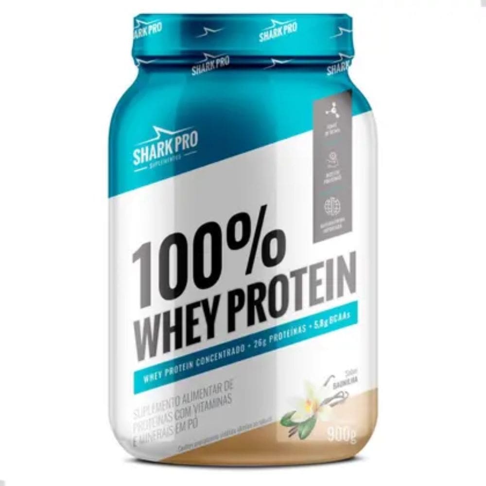 100% Whey Protein Pote 900g Baunilha - Sharkpro Suplementos