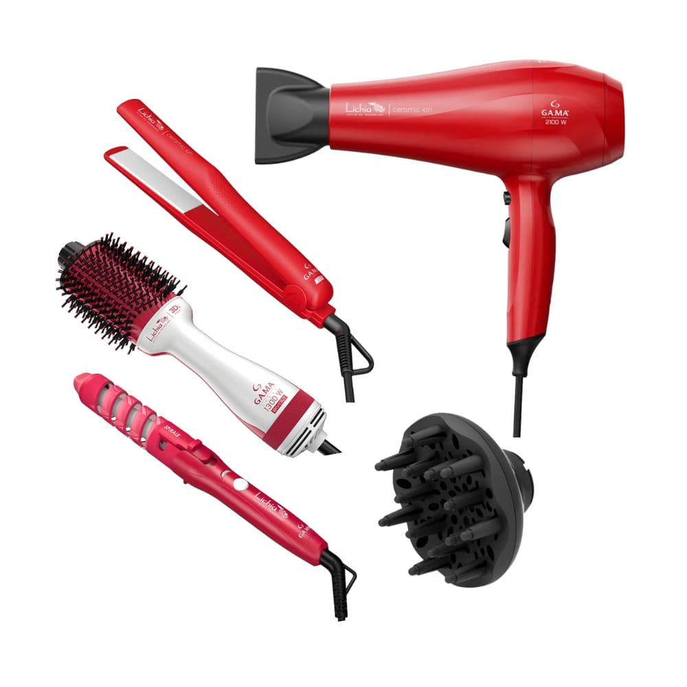 Kit Gama Lichia - Secador 2100W 127V + Escova 1300W + Modelador 180ºc + Prancha 220ºc