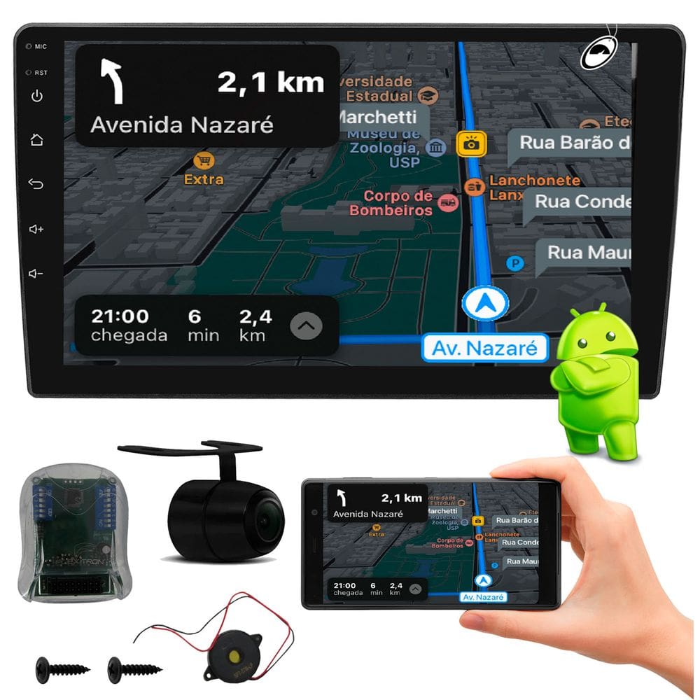 Multimidia 10” Android Grand Siena 2012 a 2021 Android Auto Car Play + Câmera Ré + Interface Comando de Volante