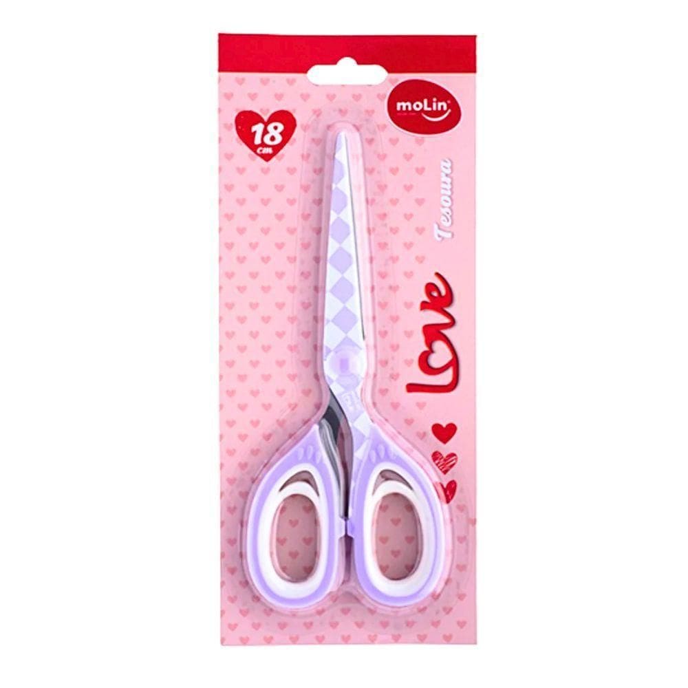 Tesoura Xadrez 18cm Love Office Molin Lilás