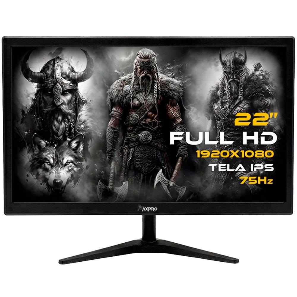 Monitor LED AXPRO 22``, Full HD 1920x1080, HDMI, VGA, VESA, 75Hz, Tela IPS, Bivolt - AX-22