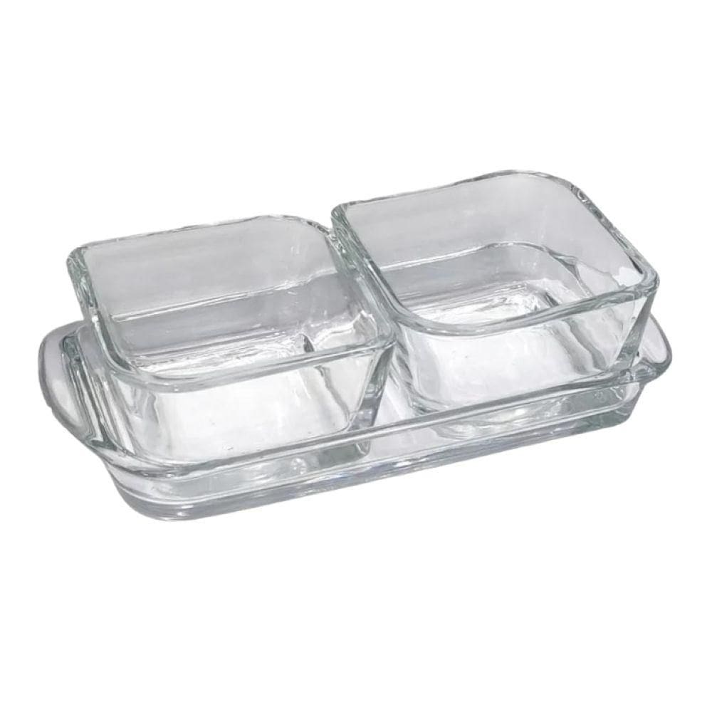 Kit para Petisco Baroque 3 Peças em Vidro PD1279GCL - Bono