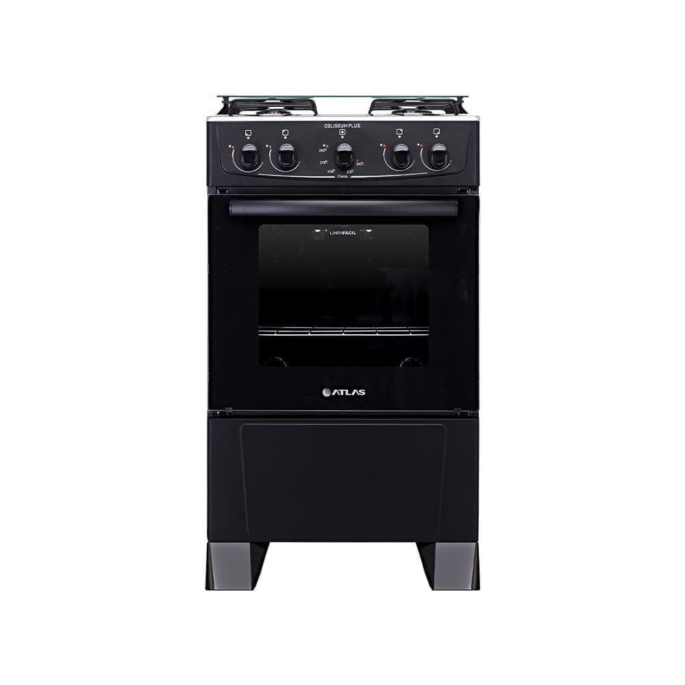Fogão De Piso Atlas Coliseum Plus 4 Bocas Com Mesa Inox Preto