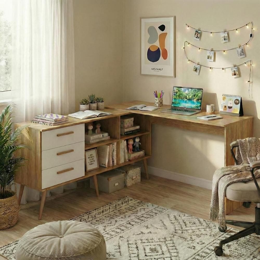 Escrivaninha de Estudos em L com 3 Gavetas Porto Multimóveis MP6045