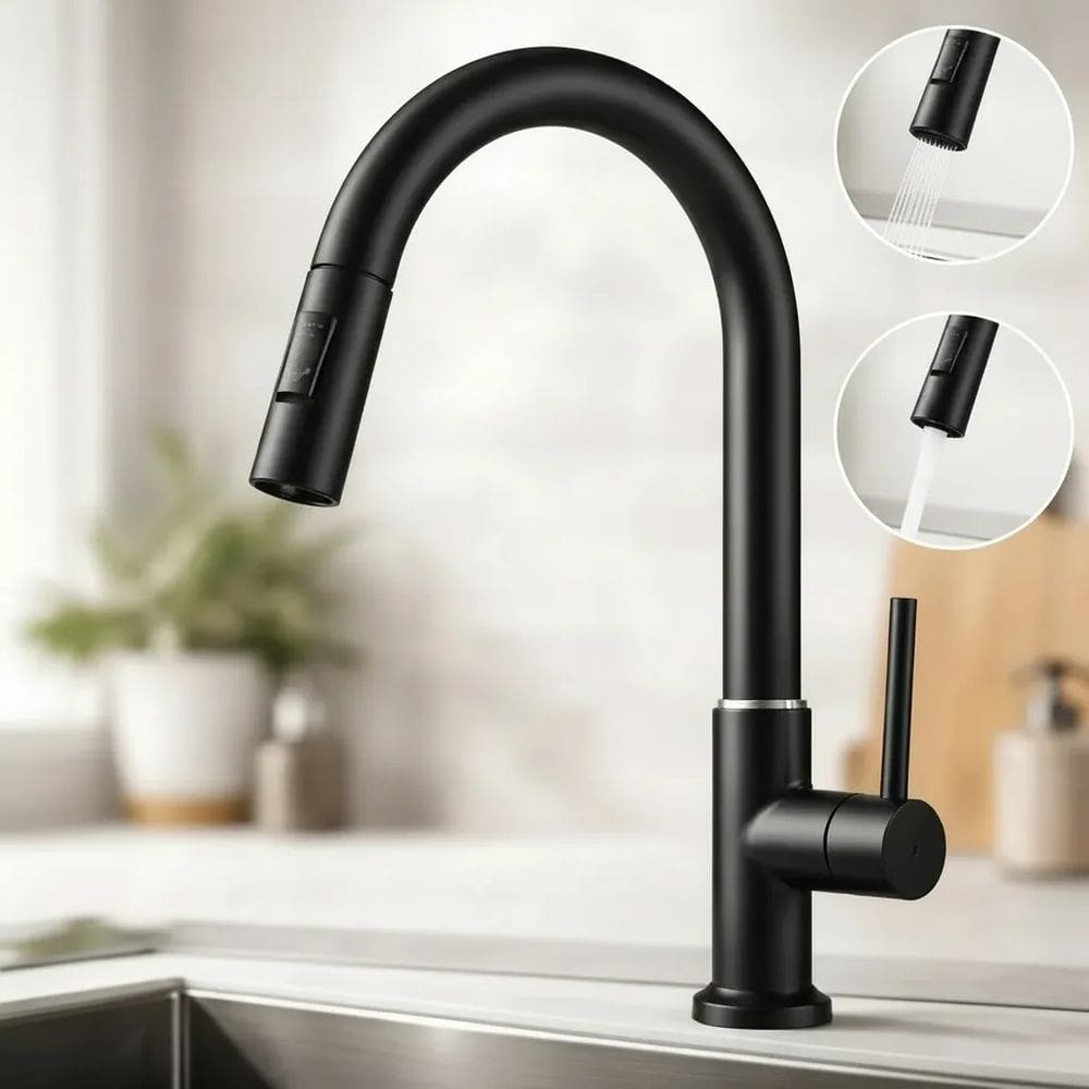 Torneira Extensível Inox Gourmet Cozinha Bancada Pia Preta