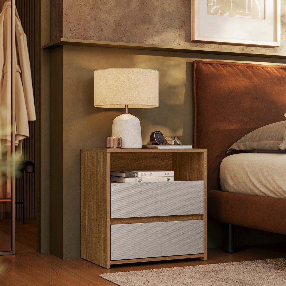 Mesa de Cabeceira Giardino 2 Gavetas Amêndola Touch Nude Prime TX Demóbile