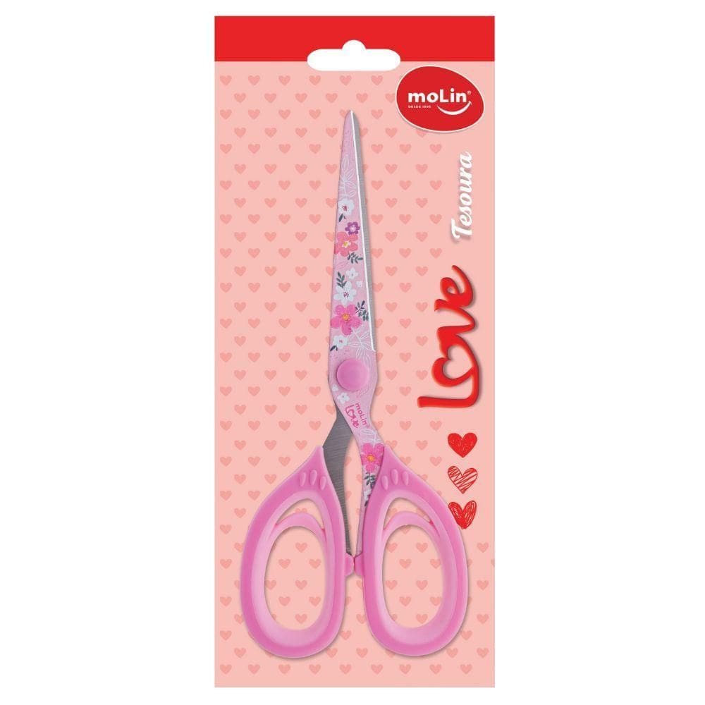 Tesoura 18cm Love Molin Flores Rosa