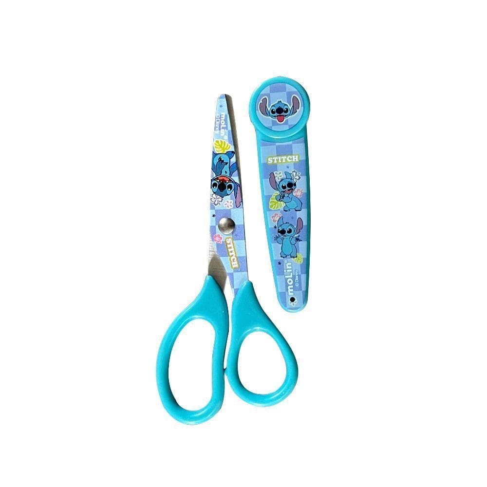 Tesoura Com Protetor Stitch Molin Azul
