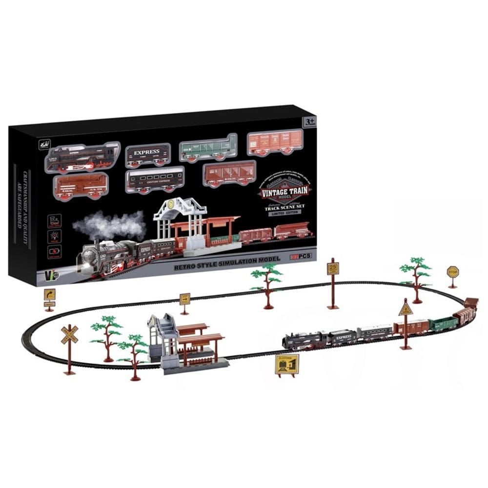 Trem de brinquedo Retrô com Trilhos e Cenário 37 Peças - Vip