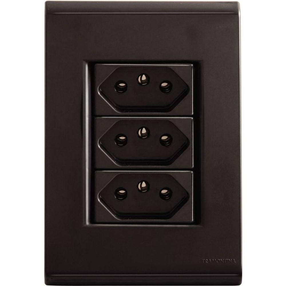 Conjunto 4x2 Tramontina Liz Grafite 3 Tomadas 2p+t 10a~250v