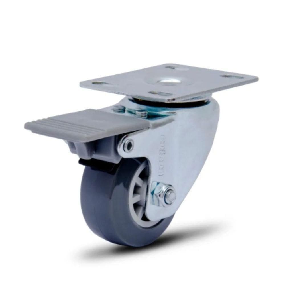 Rodízio Giratório 2`` Com Placa E Freio Cinza Colson Profissional Resistente 30kg