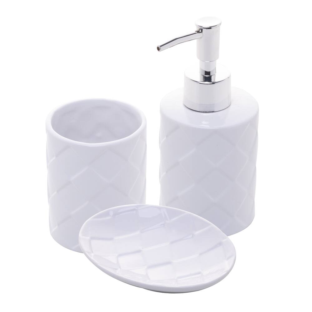 Cj 3 Acessórios de Bancada para Banheiro/Lavabo de Cerâmica Branco Toulon Casa Limpa