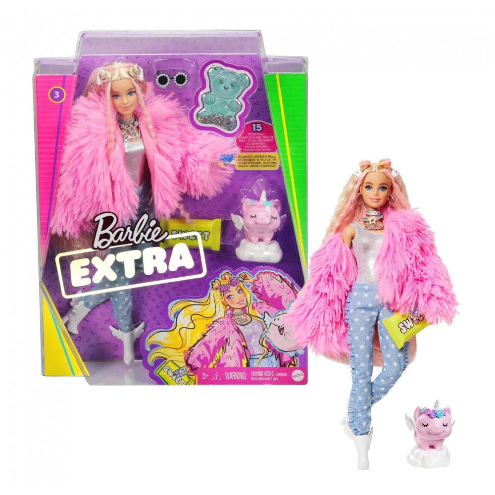 Boneca Extra com 15 Acessórios Fashion para Crianças de 3 anos ou Mais, BARBIE GRN28, Rosa