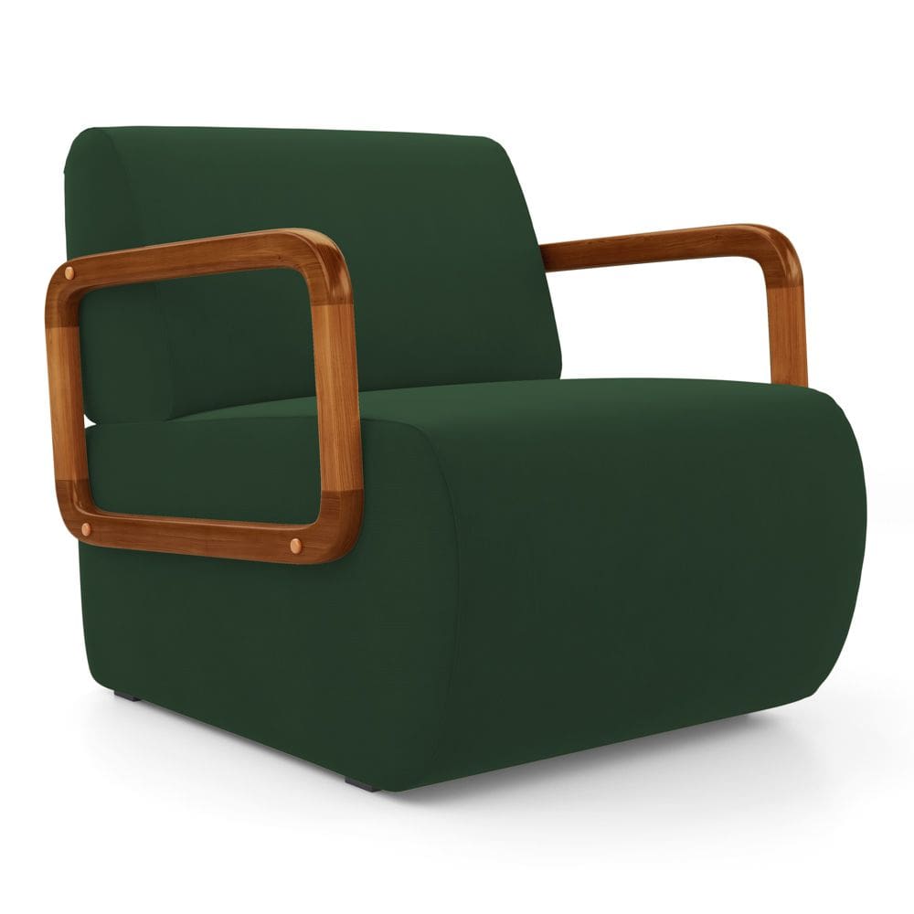 Poltrona Decorativa Orgânica Living Kavya Veludo Verde Escuro - Abmaza