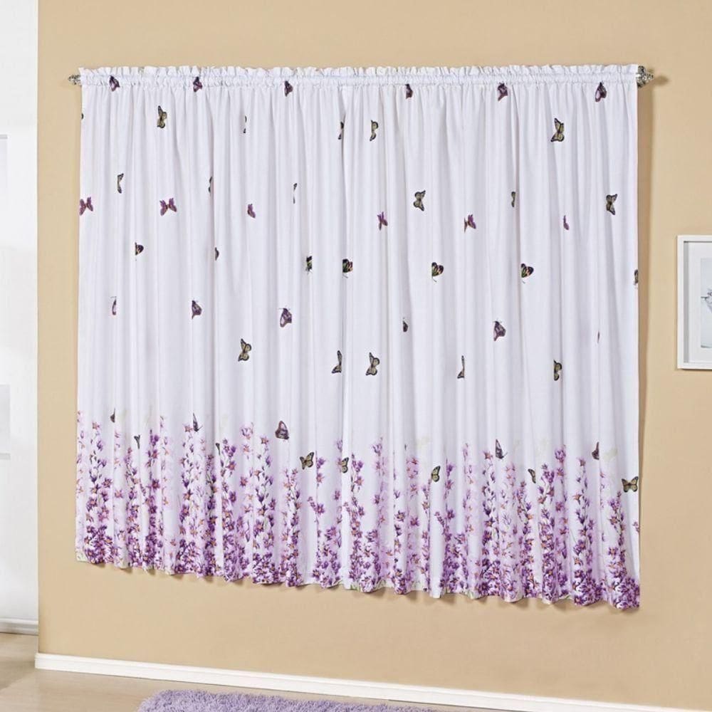 Cortina Craft Percal 200 Fios Para Varão Simples 2,00m X 1,80m 100% Algodão - Borboletas