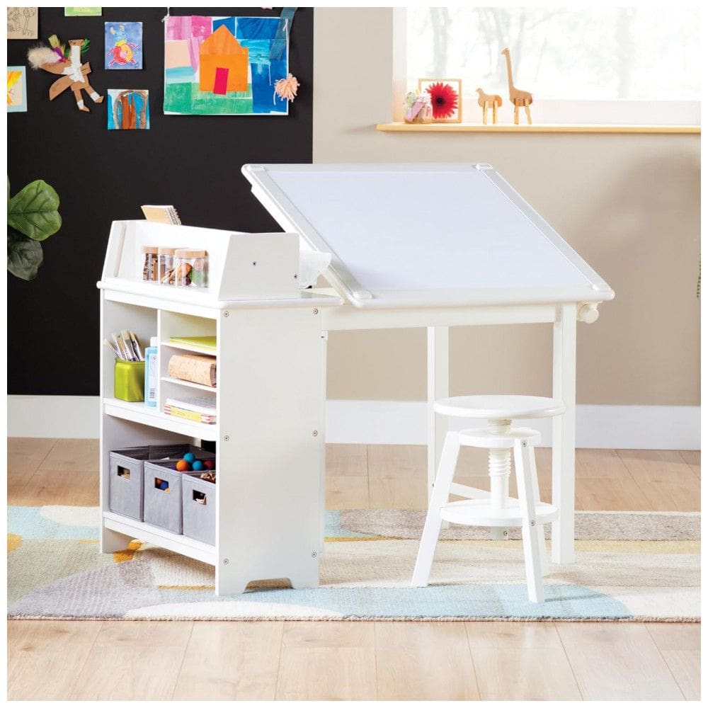 Mesa de arte infantil Guidecraft Design Studio White 3 em 1 com cavalete e banco ajustável 107cm