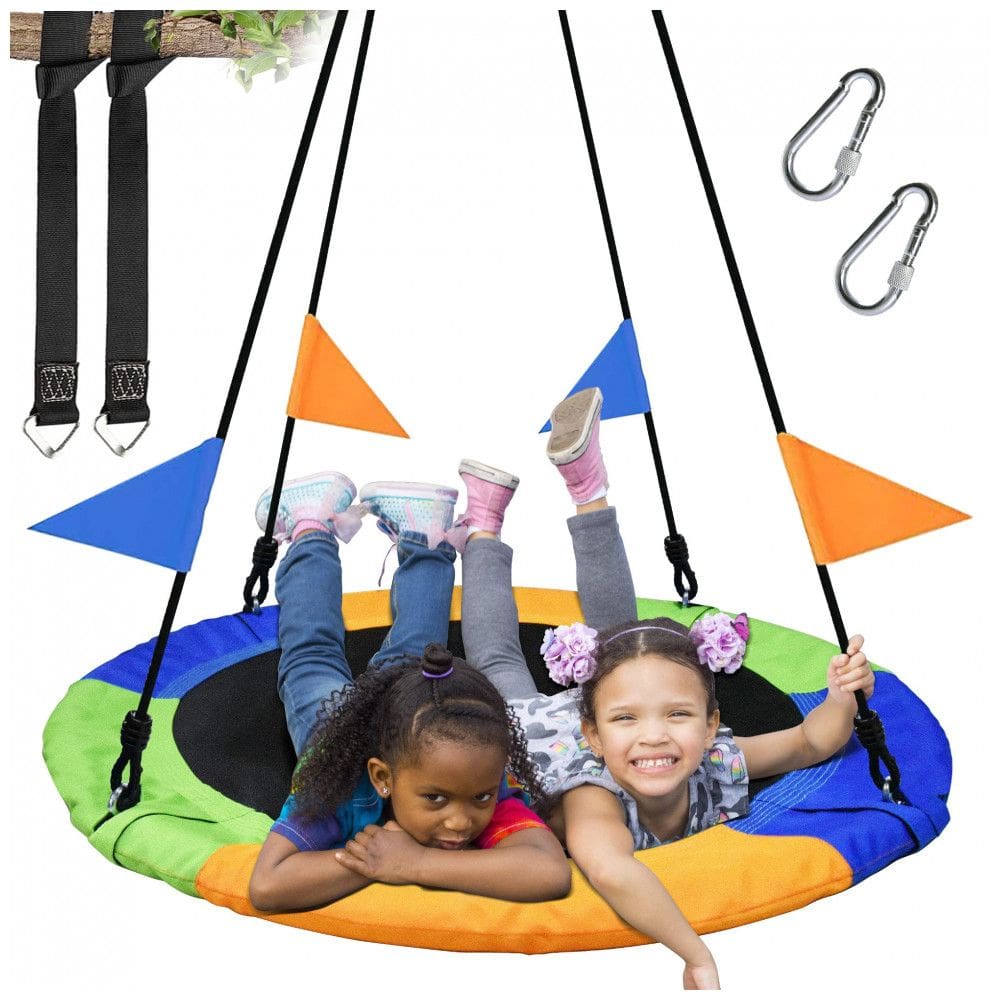 Balanço Redondo Saucer 102 cm PACEARTH Multicolorido com Cordas Multi-Fios Ajustáveis Capacidade 408 kg