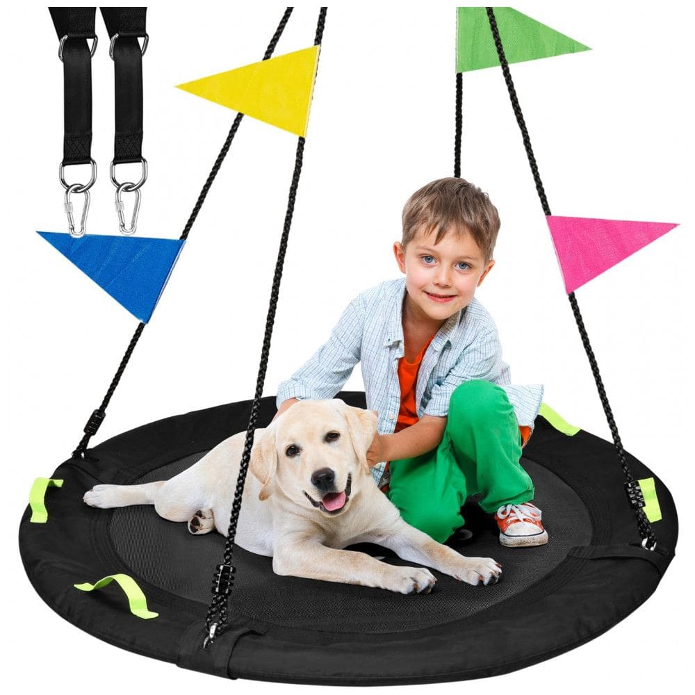 Balanço Redondo Saucer 102 cm HeyZoo Preto com Cordas Multi-Fios Capacidade 408 kg para Quintal