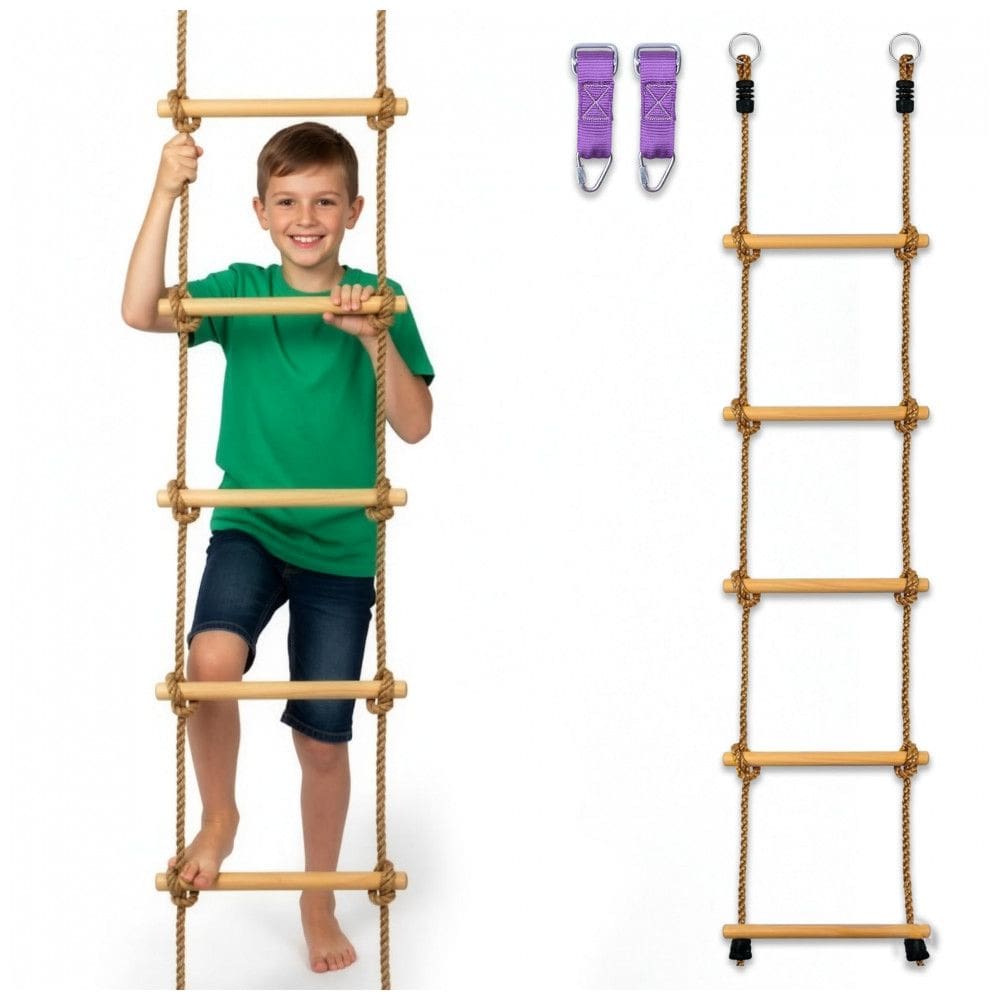 Escada de Corda em Madeira Trailblaze Natural 1,8m - Degraus F??? e 2 Mosquetões Capacidade 100 kg