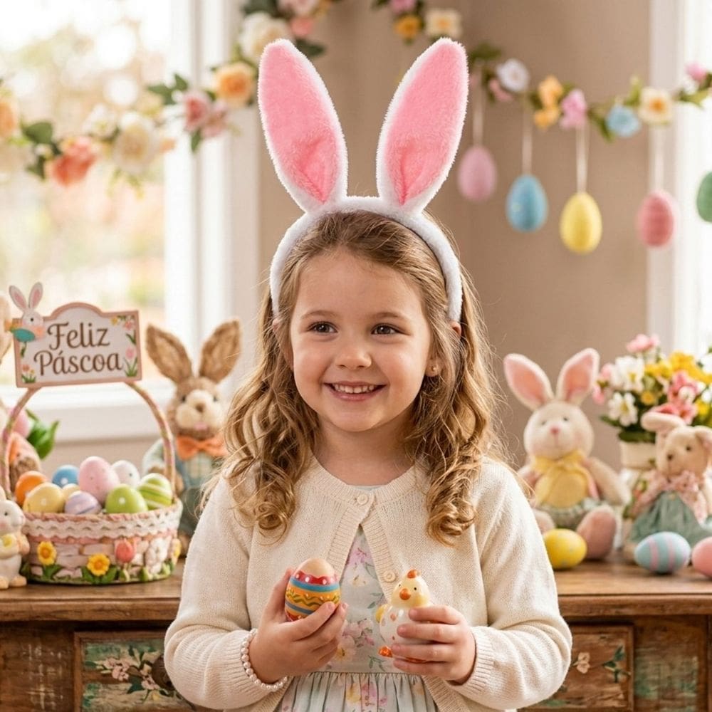 Tiara Orelha Coelho Pelúcia Infantil Fantasia Festas Páscoa
