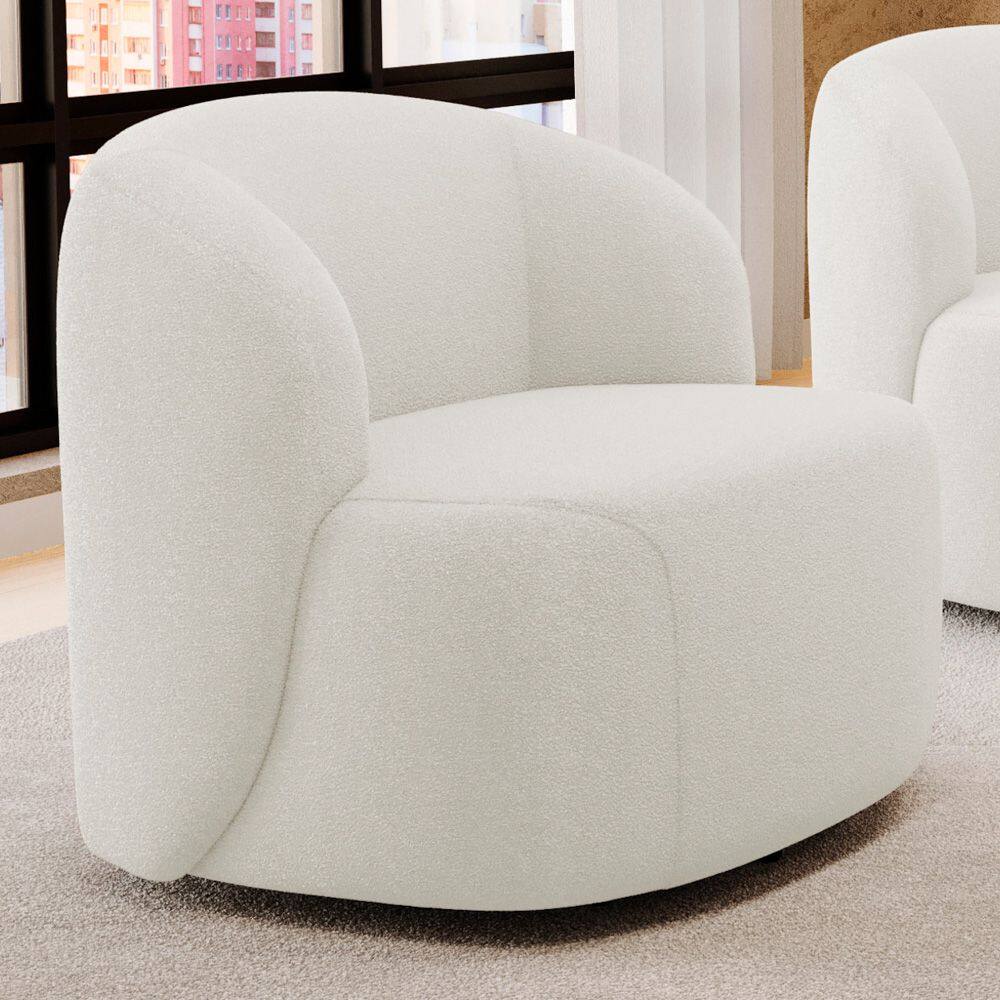 Poltrona Decorativa Orgânica Living Leez Giratória Bouclê Off White - Abmaza