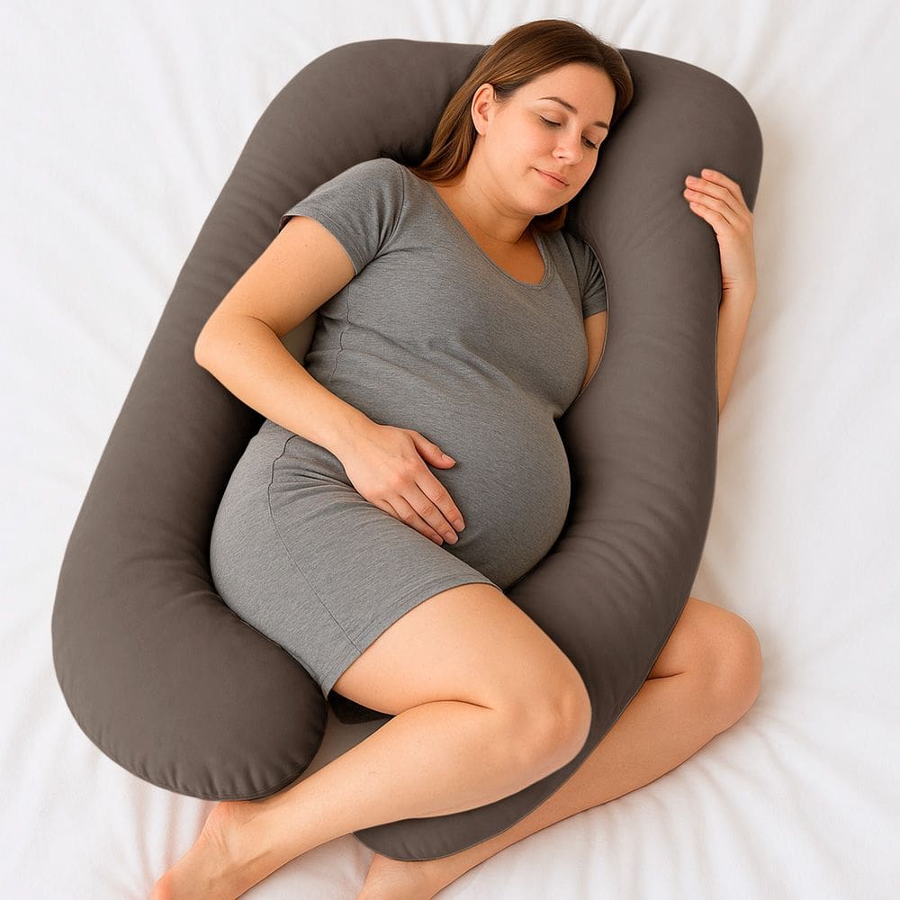 Almofada Travesseiro de Corpo Gestante Relaxante Isa Grande Macia Veludo Marrom - Abmaza