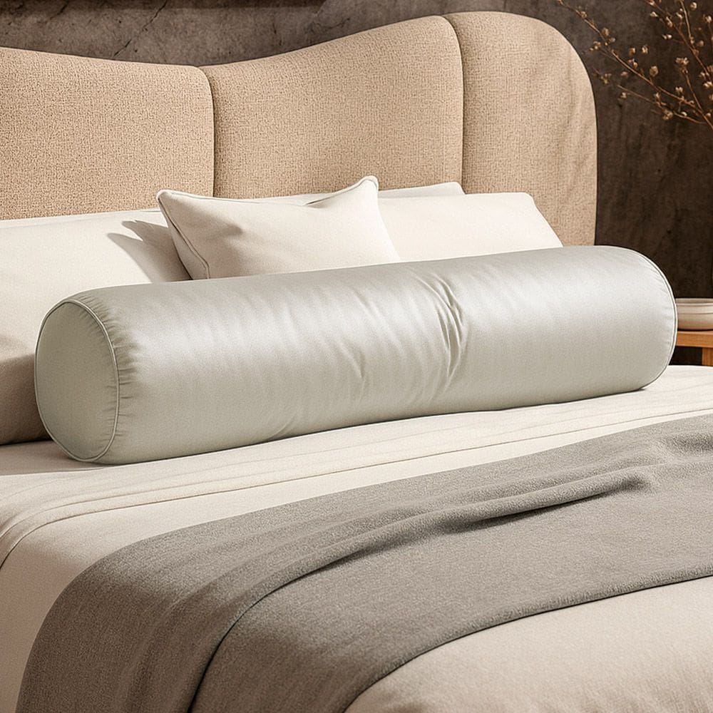 Almofada Travesseiro Bastão Tubo Rolo Dot 140cm Macia Veludo Bege Claro - Abmaza