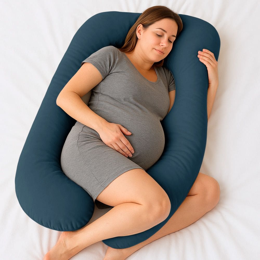Almofada Travesseiro de Corpo Gestante Relaxante Isa Grande Macia Veludo Azul Marinho - Abmaza