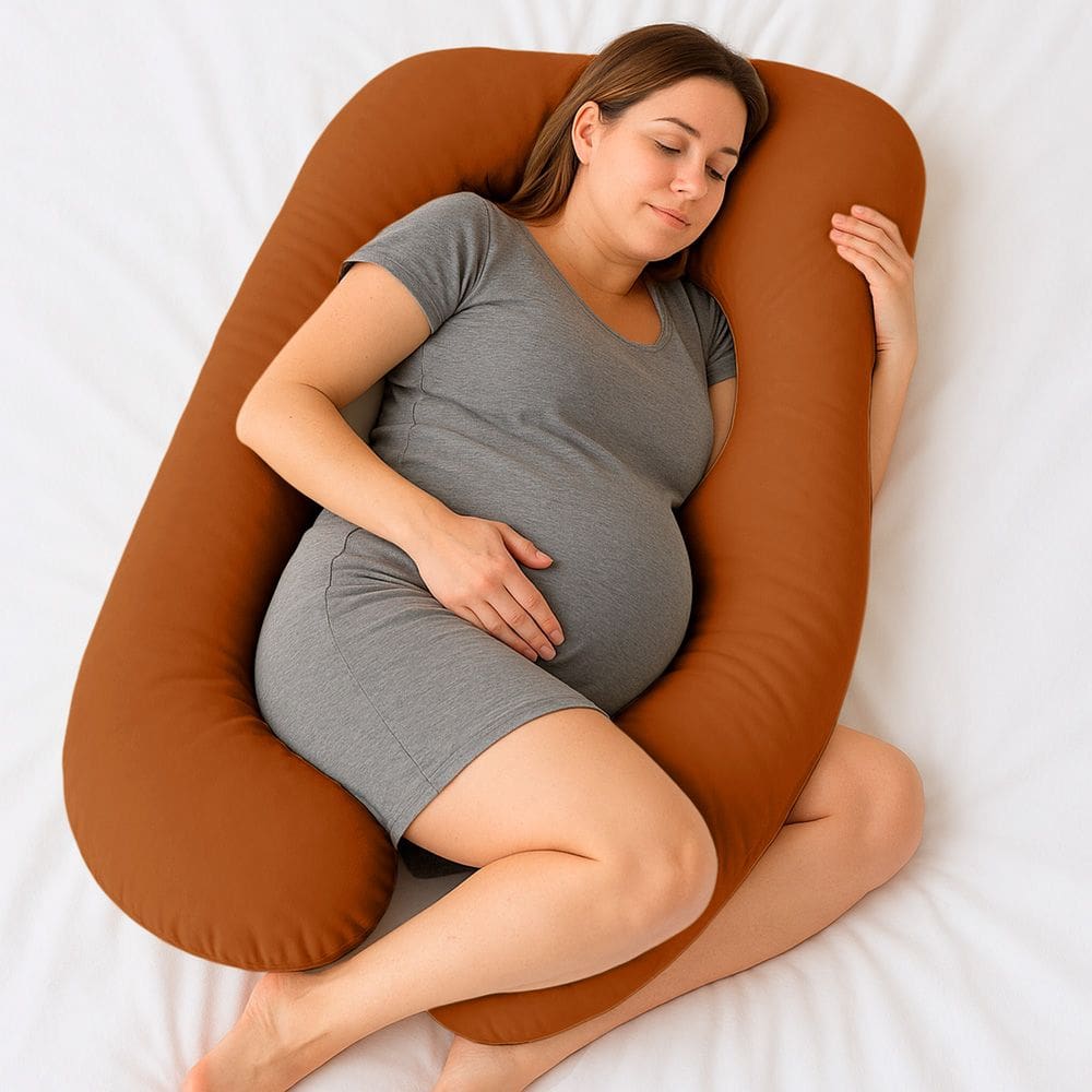 Almofada Travesseiro de Corpo Gestante Relaxante Isa Grande Macia Veludo Terracota - Abmaza