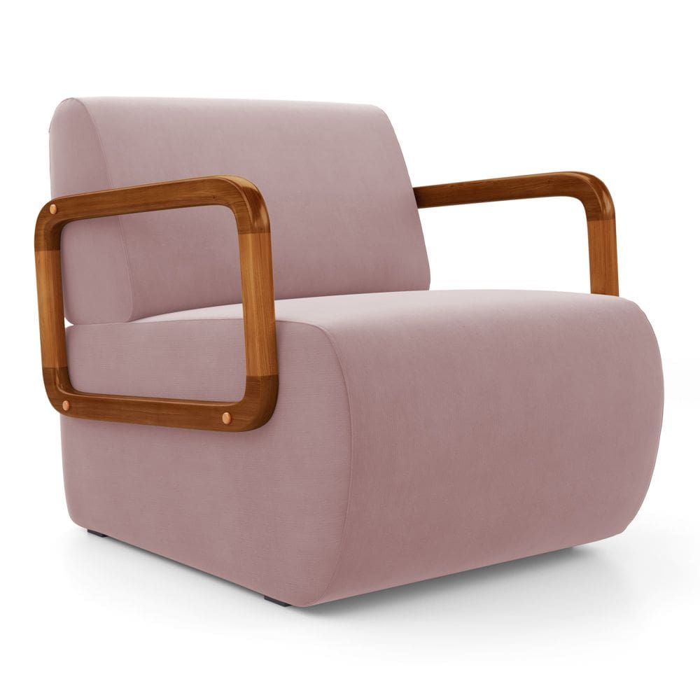 Poltrona Decorativa Orgânica Living Kavya Veludo Rosê - Abmaza