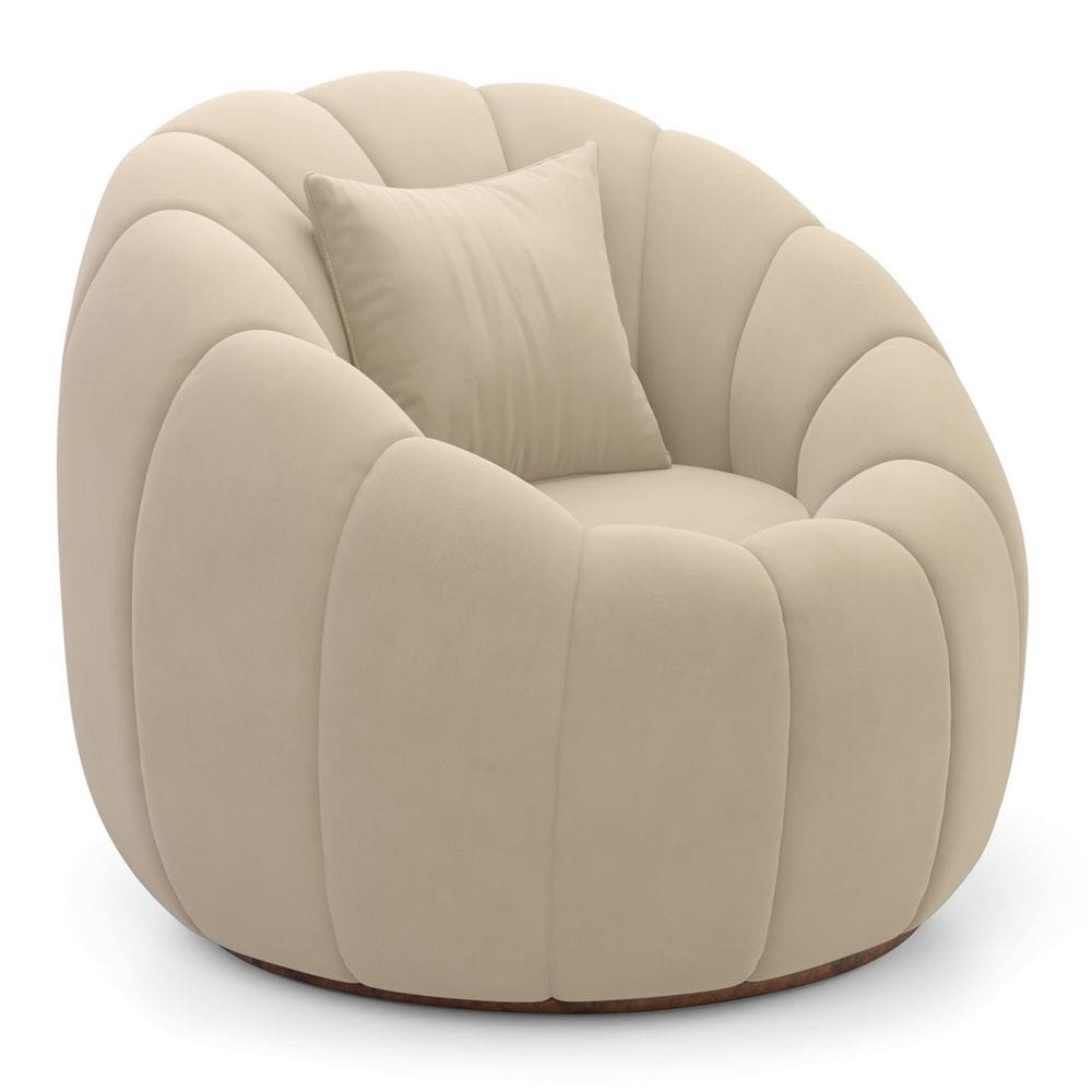 Poltrona Decorativa Estilo Concha Abóbora Shell Fixa Veludo Bege - Abmaza