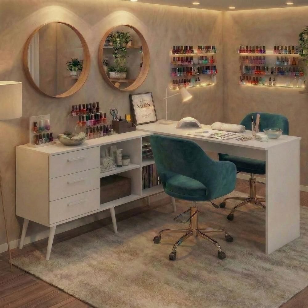 Mesa Profissional Para Manicure Em L Com 3 Gavetas Jady Multimóveis Mp6043 Branco Branco